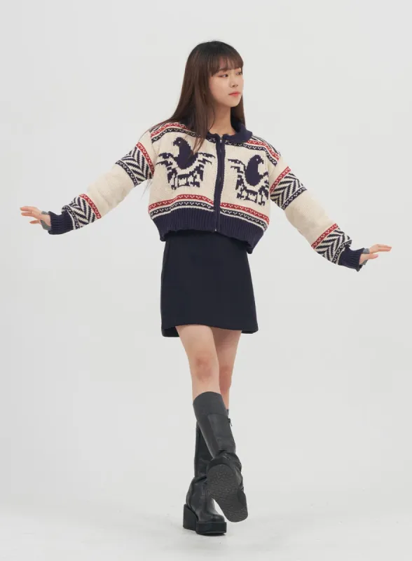 Cropped Zip Up Knit with Nordic Pattern sold by Lewkin