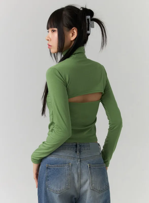 Back Slit Turtle Neck Crop Tee CD308 sold by Lewkin