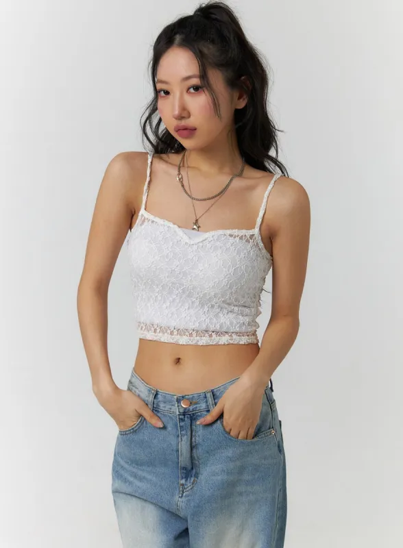 Floral Lace Crop Cami Top CF405 sold by Lewkin