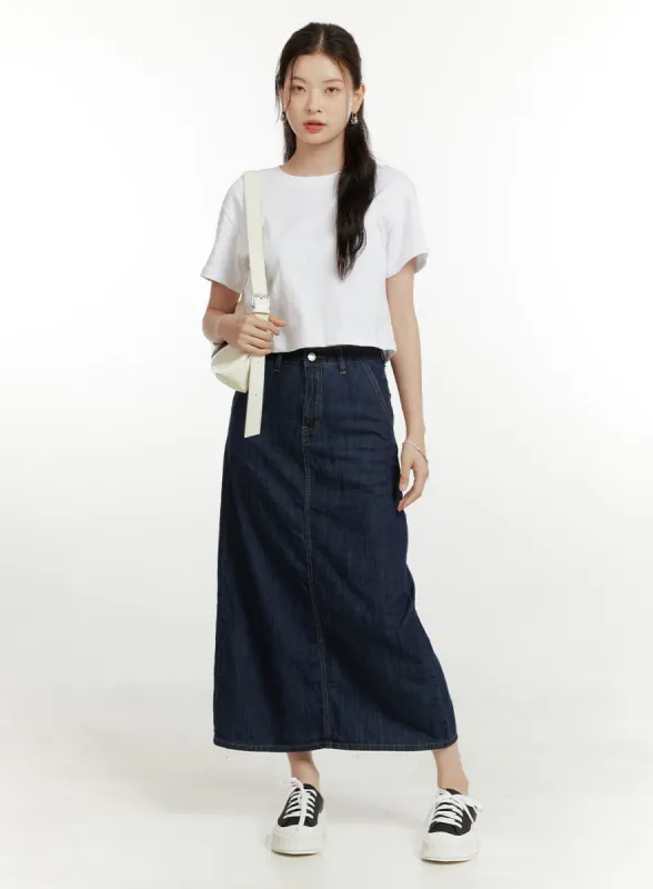 Solid Denim Maxi Skirt OU419 sold by Lewkin