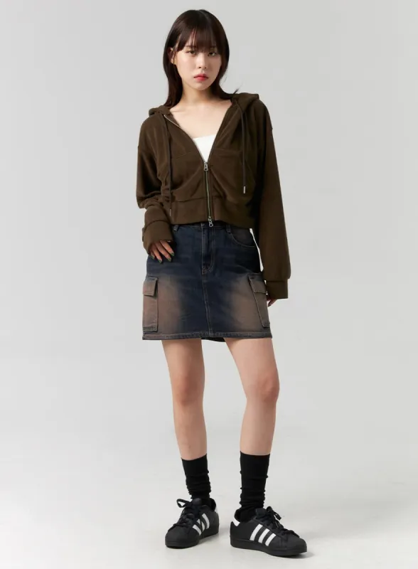 Washed Denim Mini Skirt CG331 sold by Lewkin