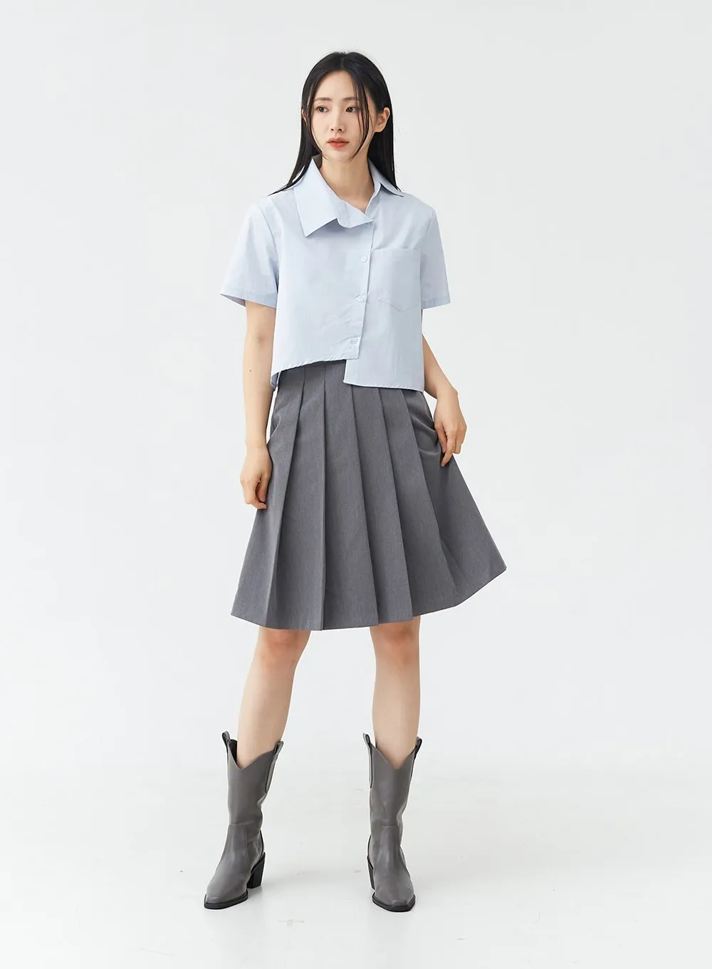 Basic Pleated Midi Skirt OG02 sold by Lewkin