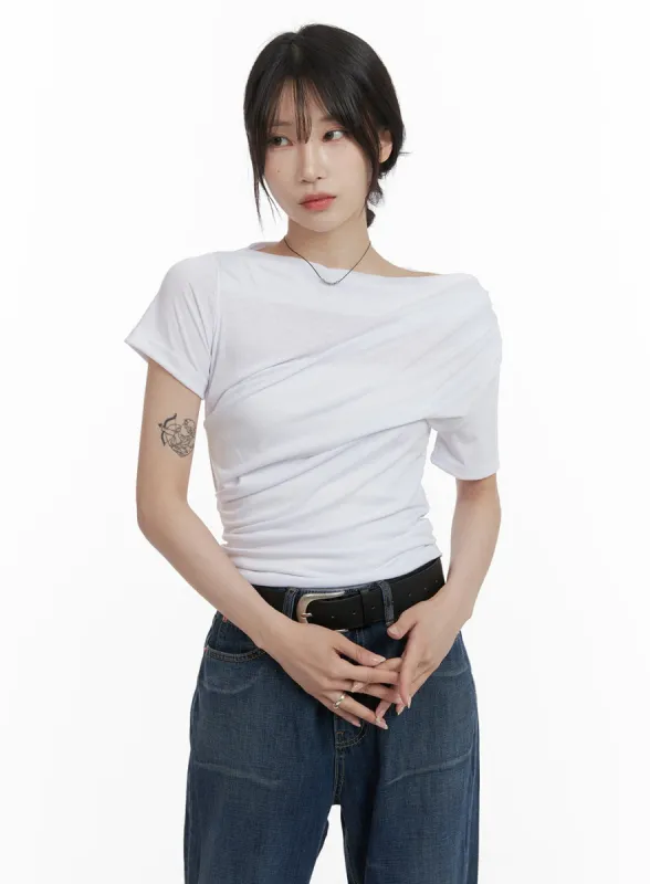 Unbalanced Shirred Tee CA408 sold by Lewkin