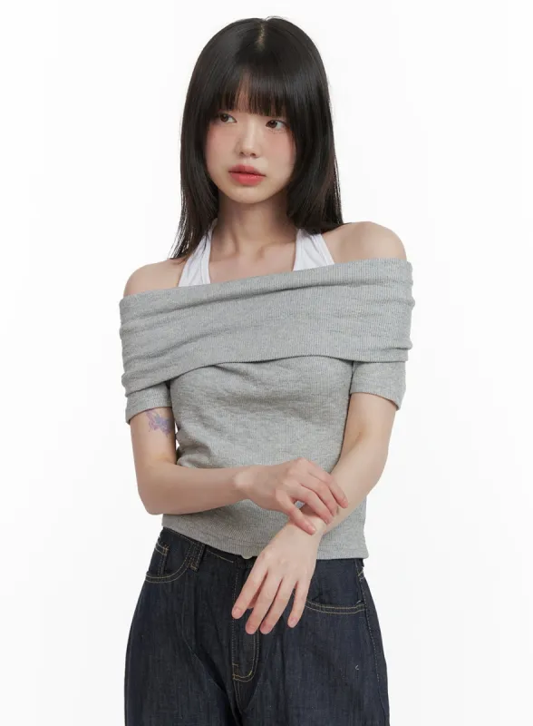 Off-Shoulder Halter Neckline Top CY414 sold by Lewkin