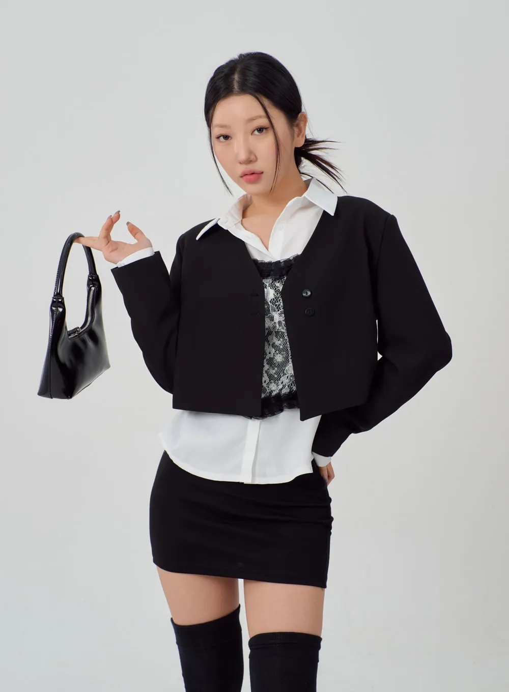 V-Neck Cropped Jacket IM316 sold by Lewkin product image thumbnail 4