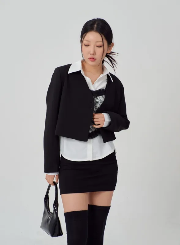V-Neck Cropped Jacket IM316 sold by Lewkin