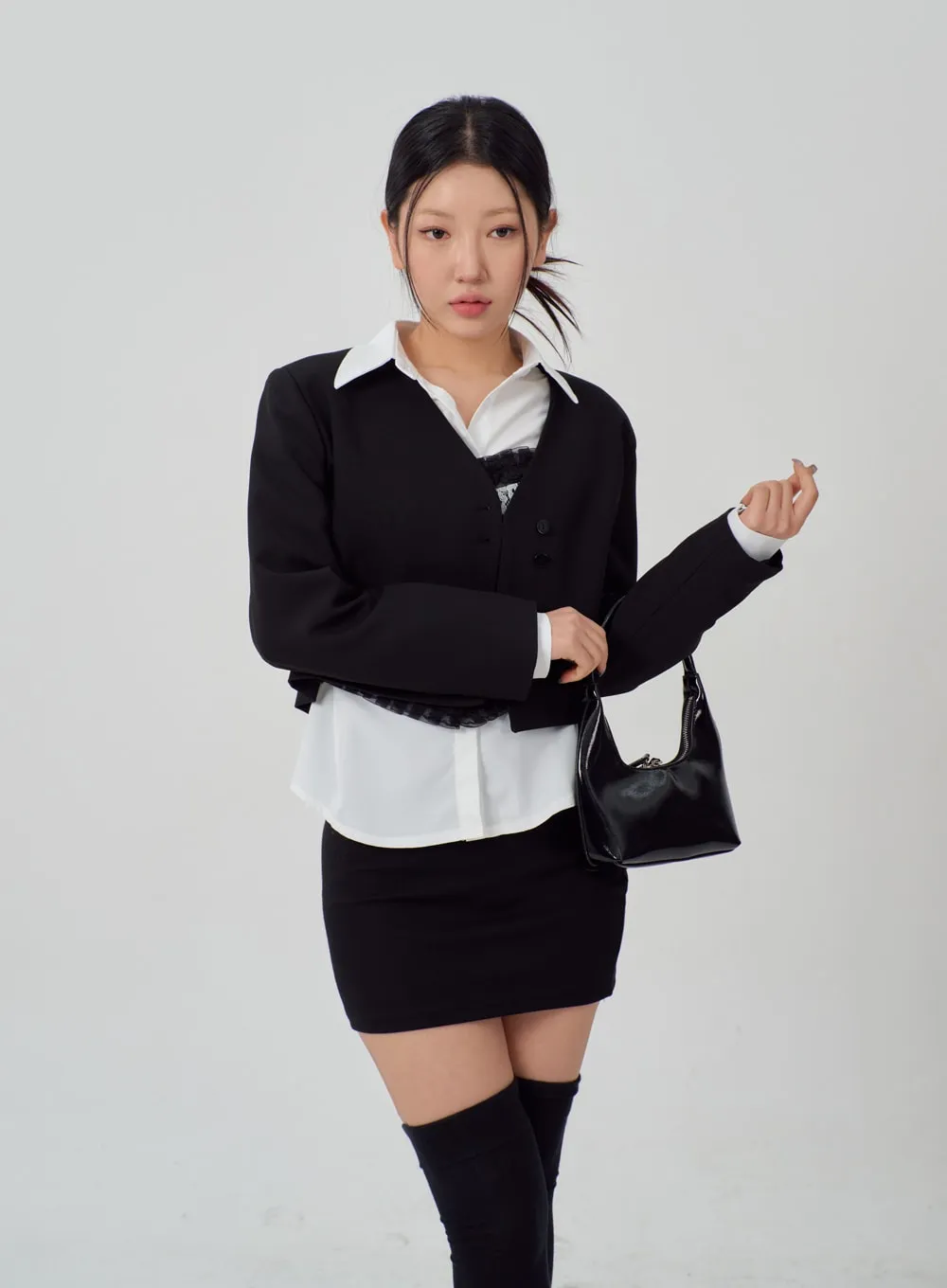 V-Neck Cropped Jacket IM316 sold by Lewkin product image thumbnail 5