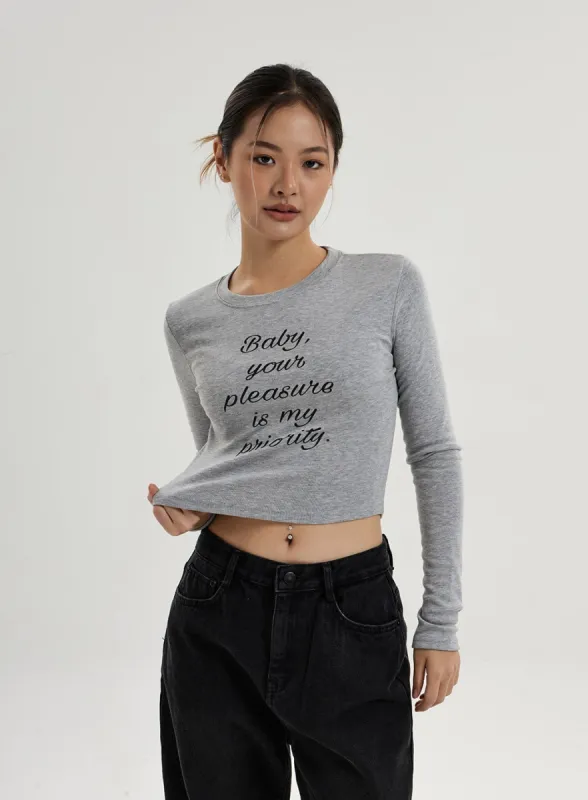 Lettering Print Long Sleeve T-Shirt CN16 sold by Lewkin