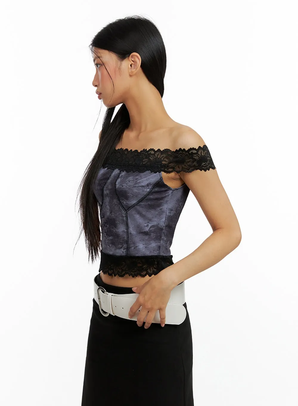 Lace Hem Off-Shoulder Graphic Top IL419 sold by Lewkin product image thumbnail 4