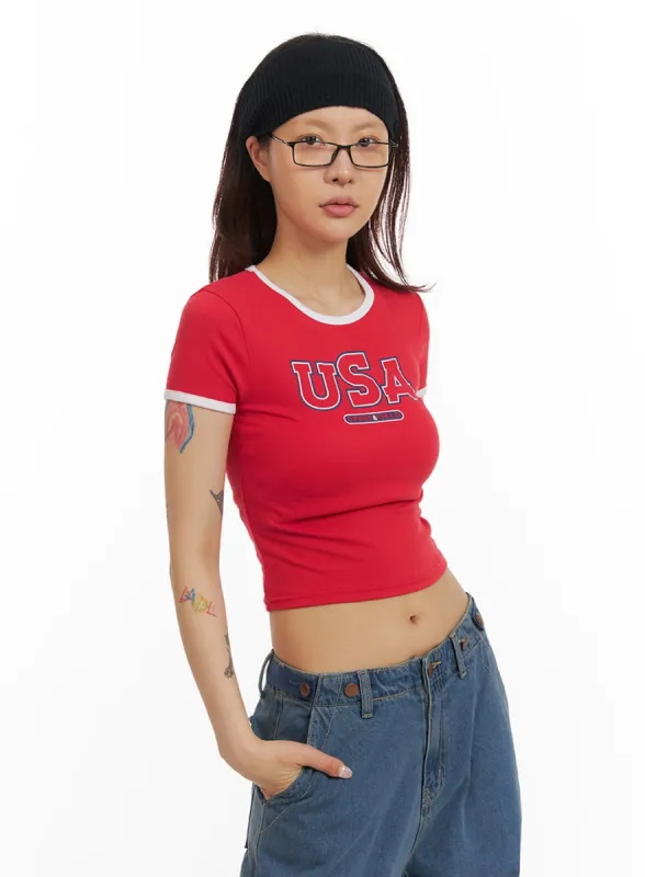 Contrast Graphic Crop Top IY410 sold by Lewkin