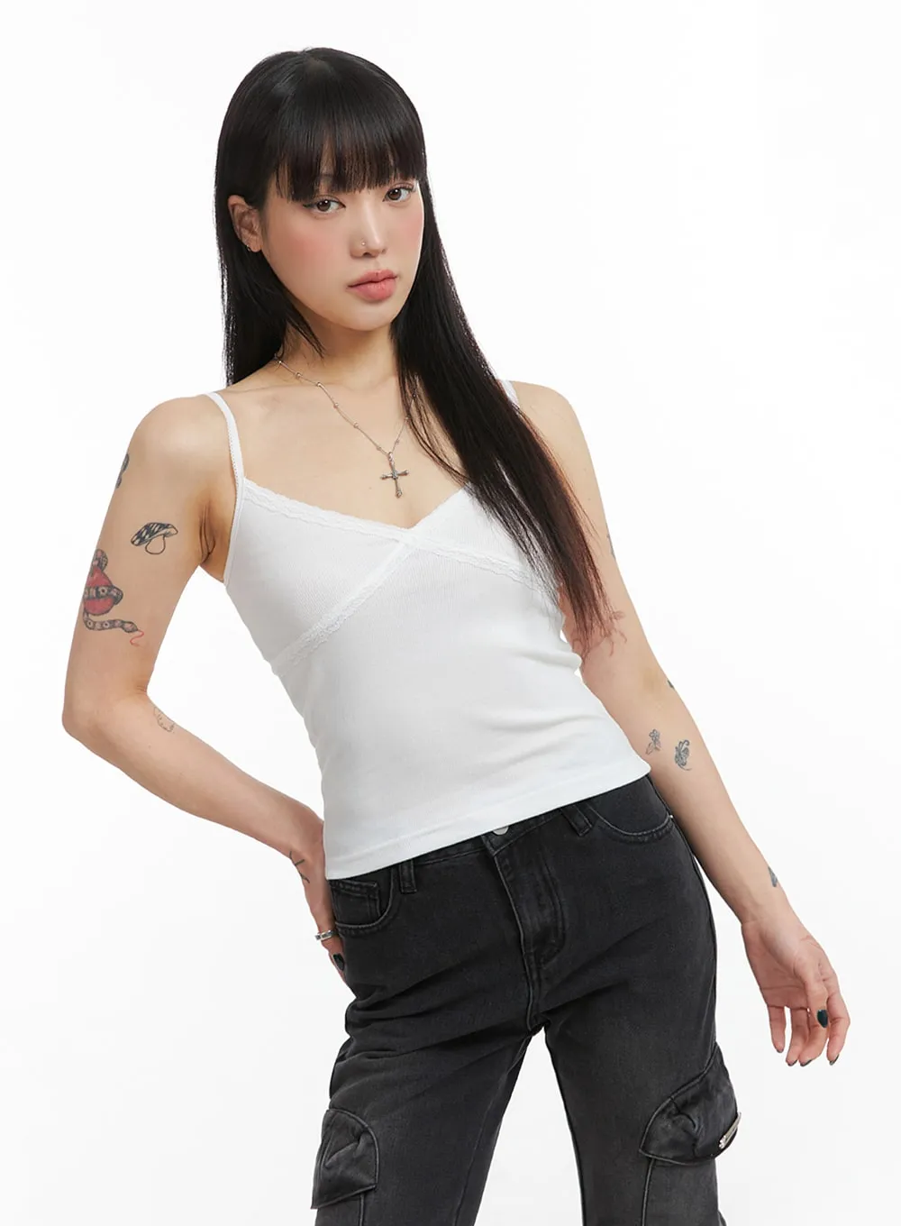 Slim Fit Lace Cami Top IJ410 sold by Lewkin product image thumbnail 4