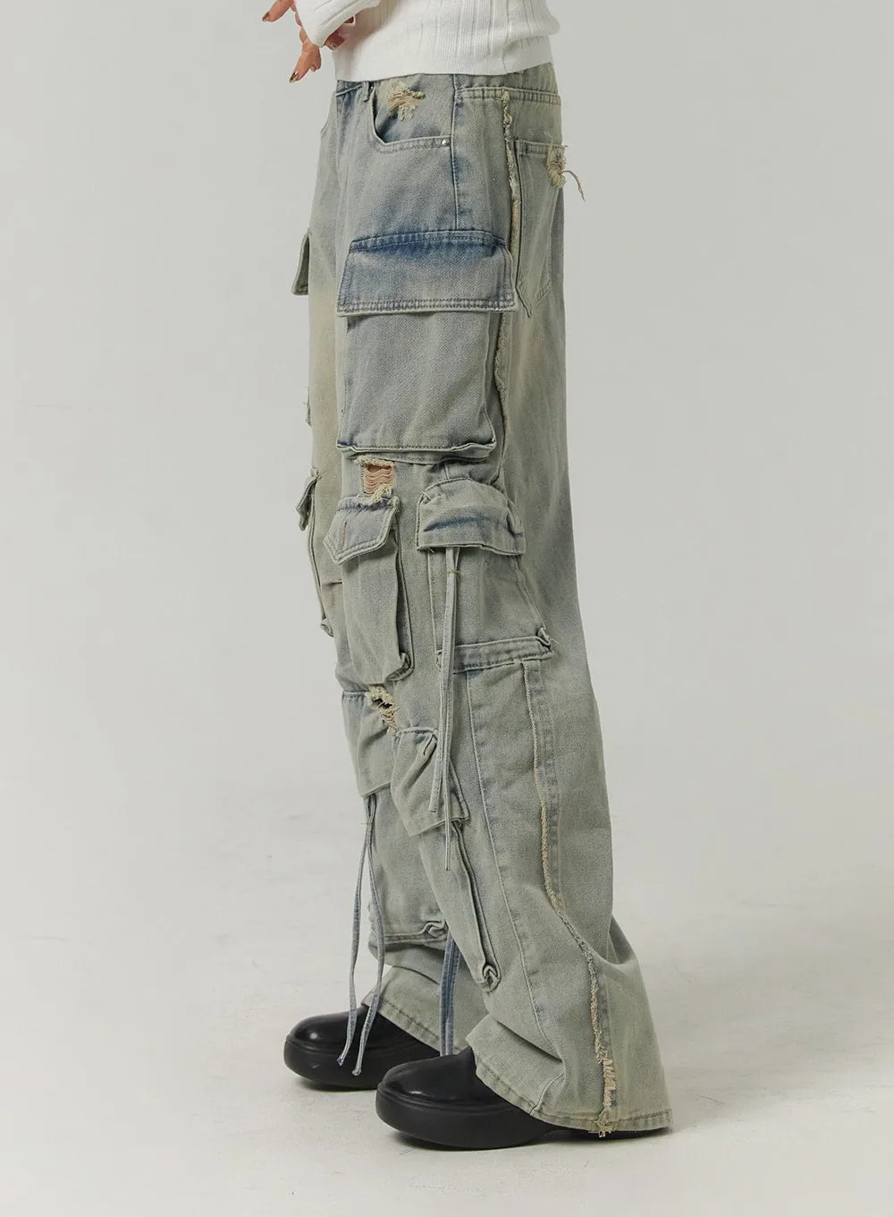 Wide Leg Cargo Jeans with Pockets CJ419 sold by Lewkin product image thumbnail 5