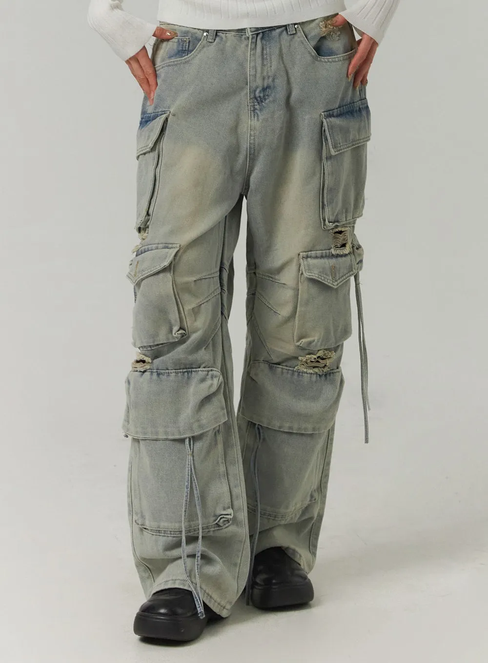 Wide Leg Cargo Jeans with Pockets CJ419 sold by Lewkin product image thumbnail 4