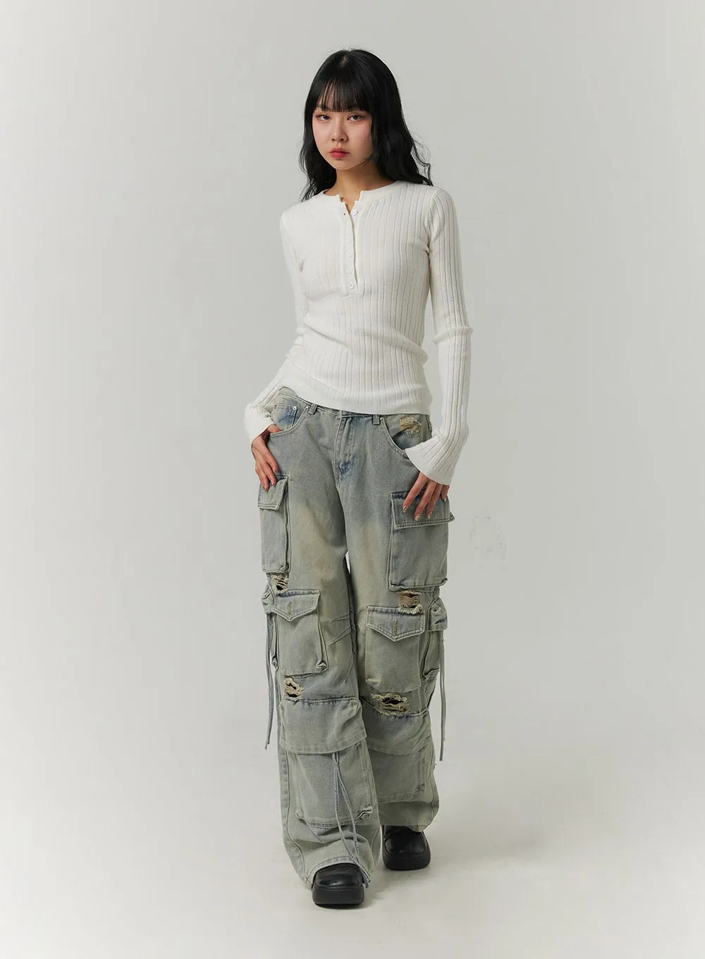 Wide Leg Cargo Jeans with Pockets CJ419 sold by Lewkin product image thumbnail 2
