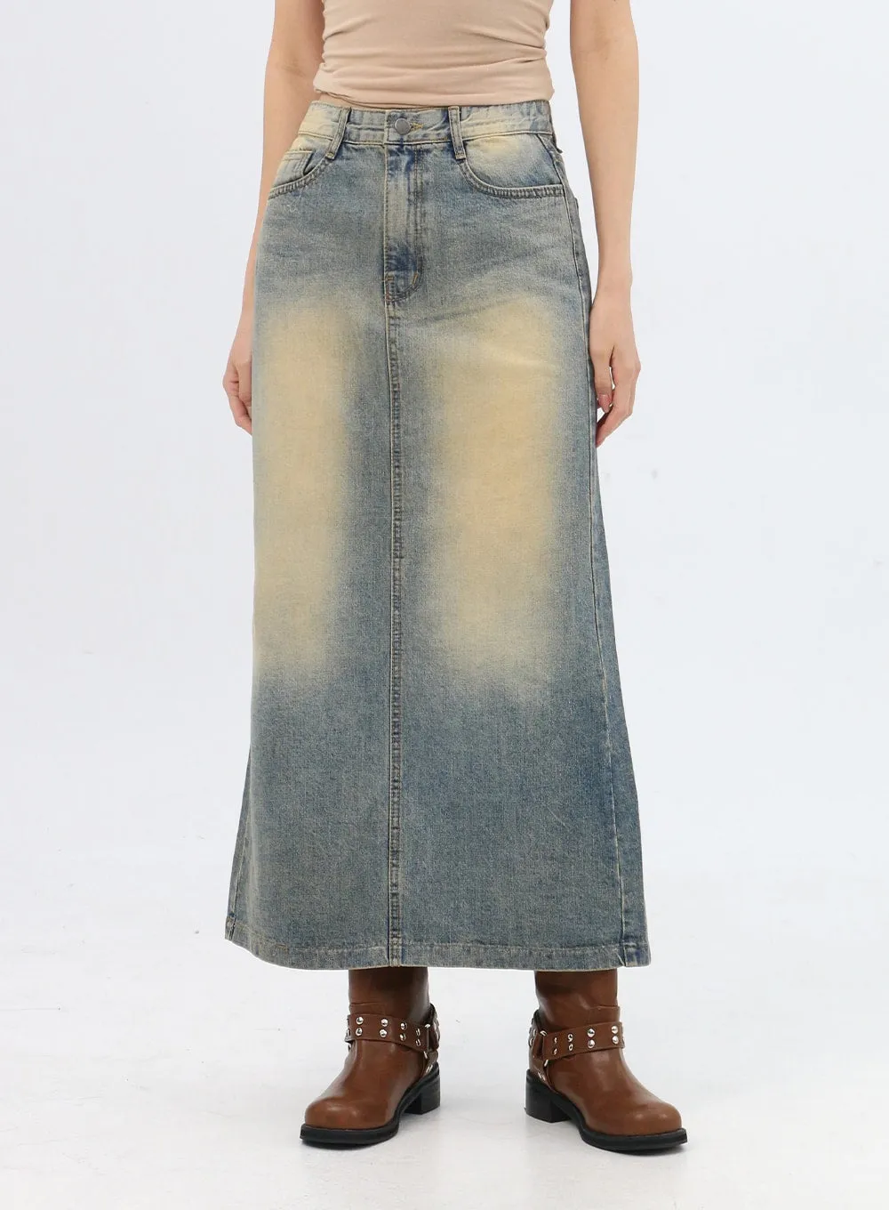 Washed Maxi Denim Skirt IN314 sold by Lewkin product image thumbnail 2