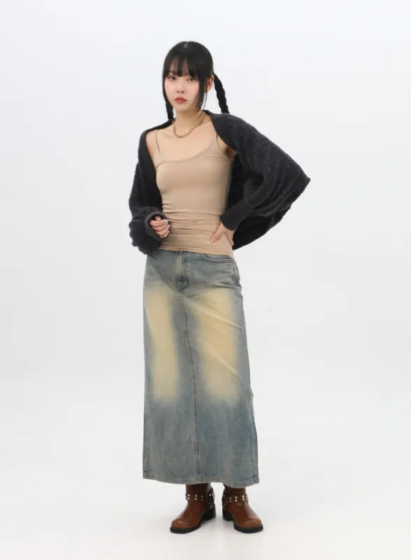 Washed Maxi Denim Skirt IN314 sold by Lewkin