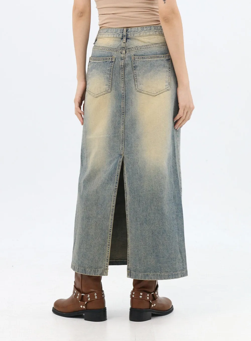 Washed Maxi Denim Skirt IN314 sold by Lewkin product image thumbnail 5