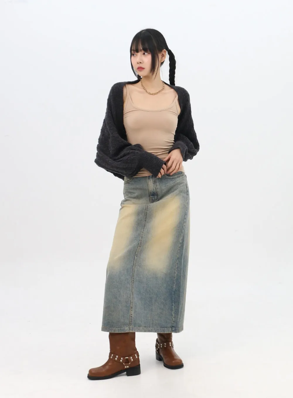 Washed Maxi Denim Skirt IN314 sold by Lewkin product image thumbnail 3