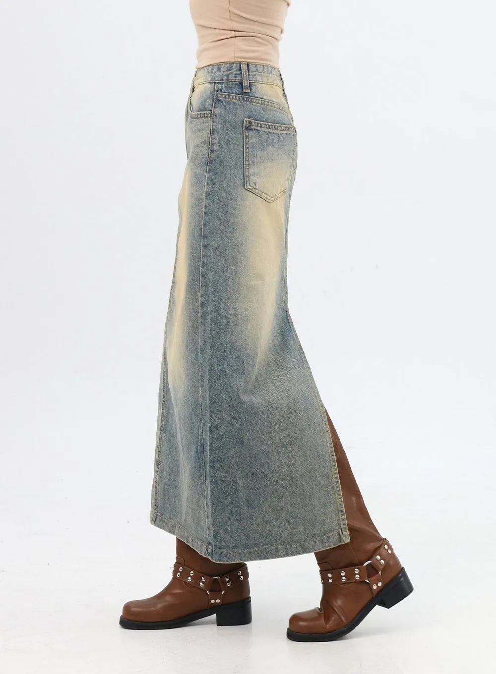 Washed Maxi Denim Skirt IN314 sold by Lewkin product image thumbnail 4