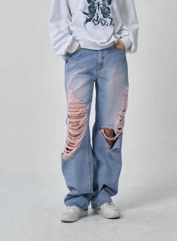 Ripped Wide Jeans IF315 sold by Lewkin