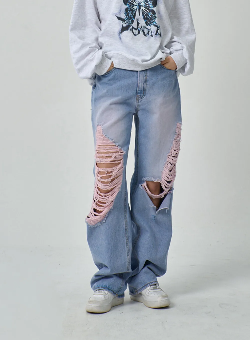 Ripped Wide Jeans IF315 sold by Lewkin