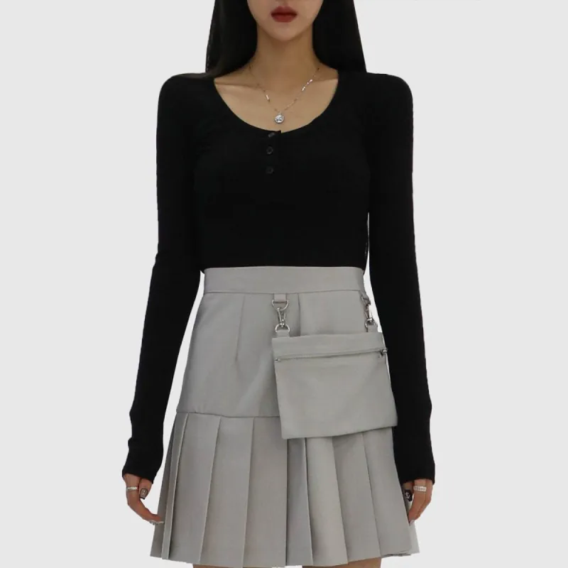 Half Button Ribbed Crop Top CA10 sold by Lewkin