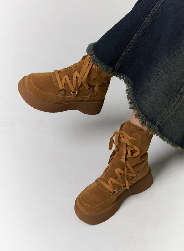 Lace-Up Suede Platform Boots CD318 sold by Lewkin