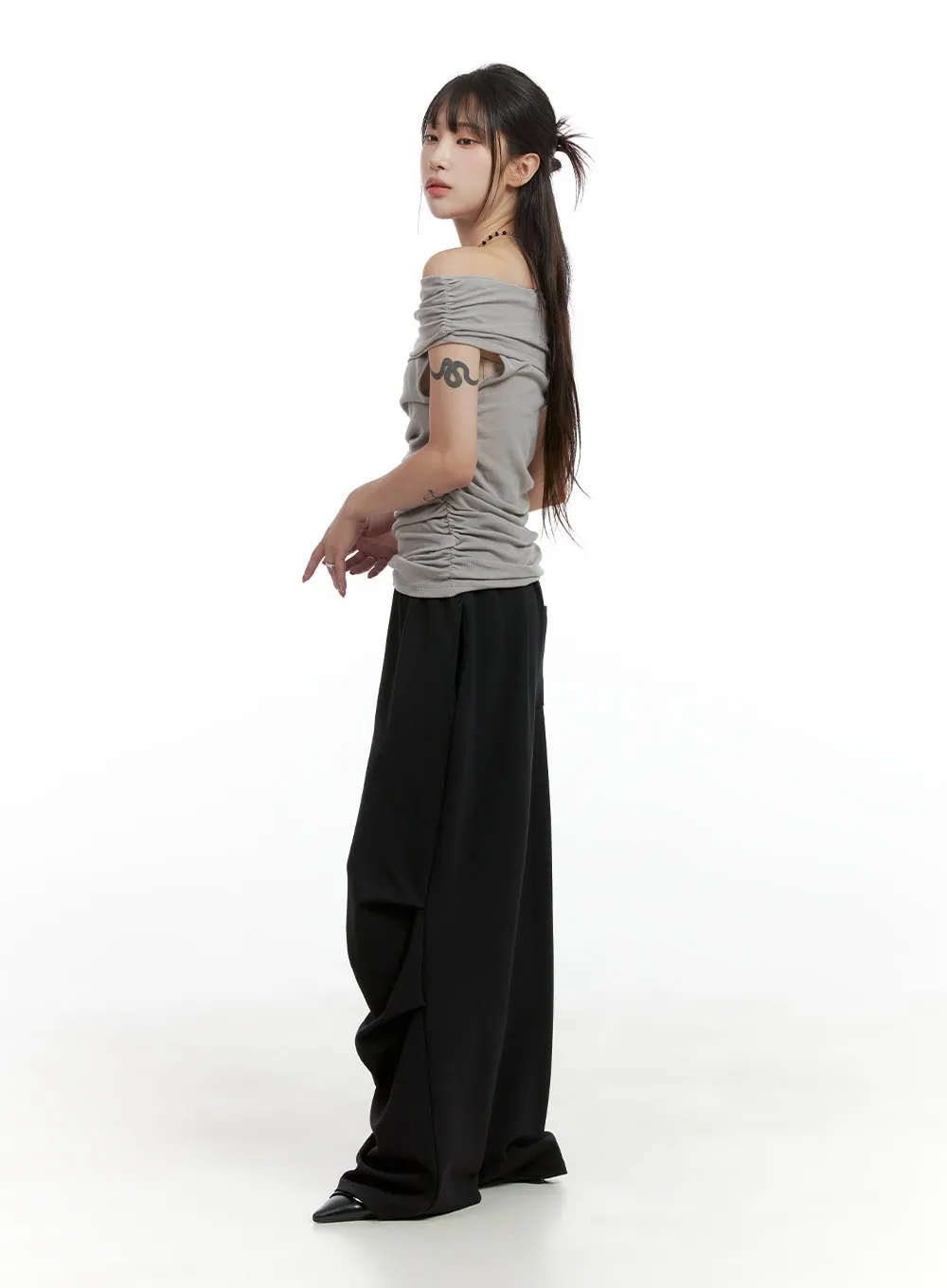 Pintuck Banded Wide Fit Pants CL424 sold by Lewkin product image thumbnail 3
