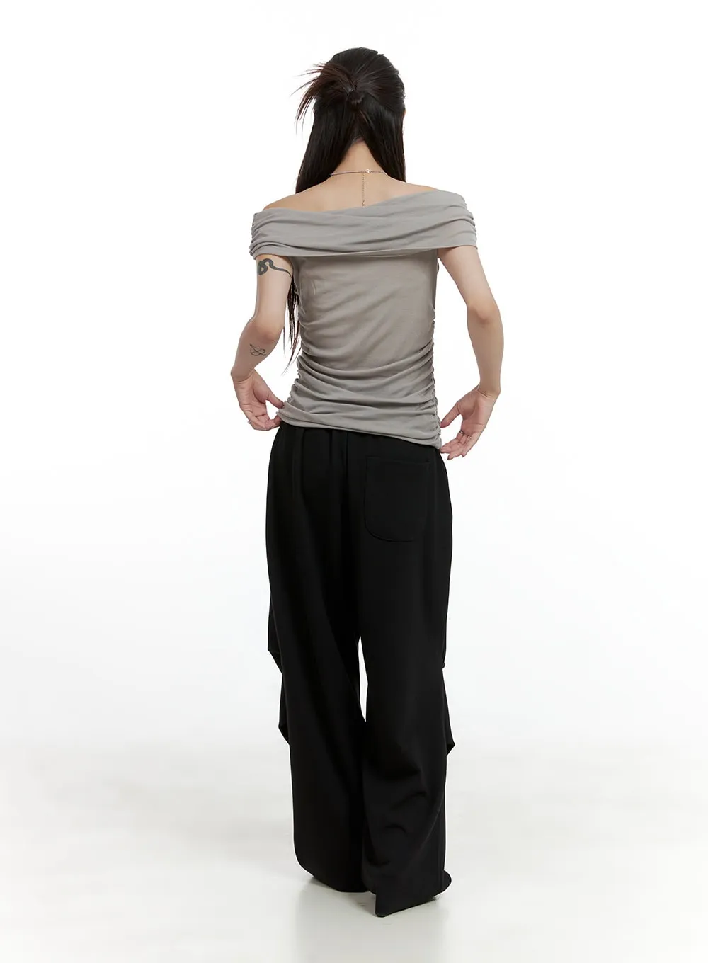 Pintuck Banded Wide Fit Pants CL424 sold by Lewkin product image thumbnail 4