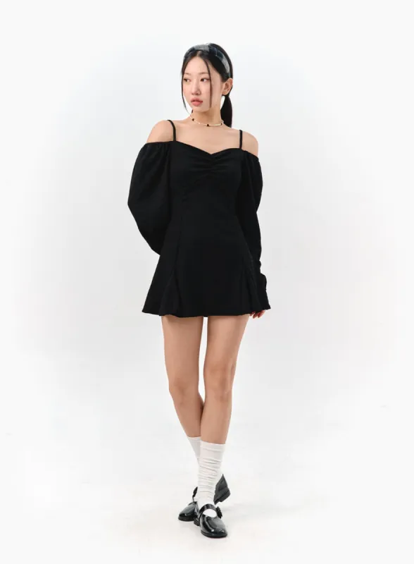 Off-Shoulder Shirred Mini Dress IS301 sold by Lewkin