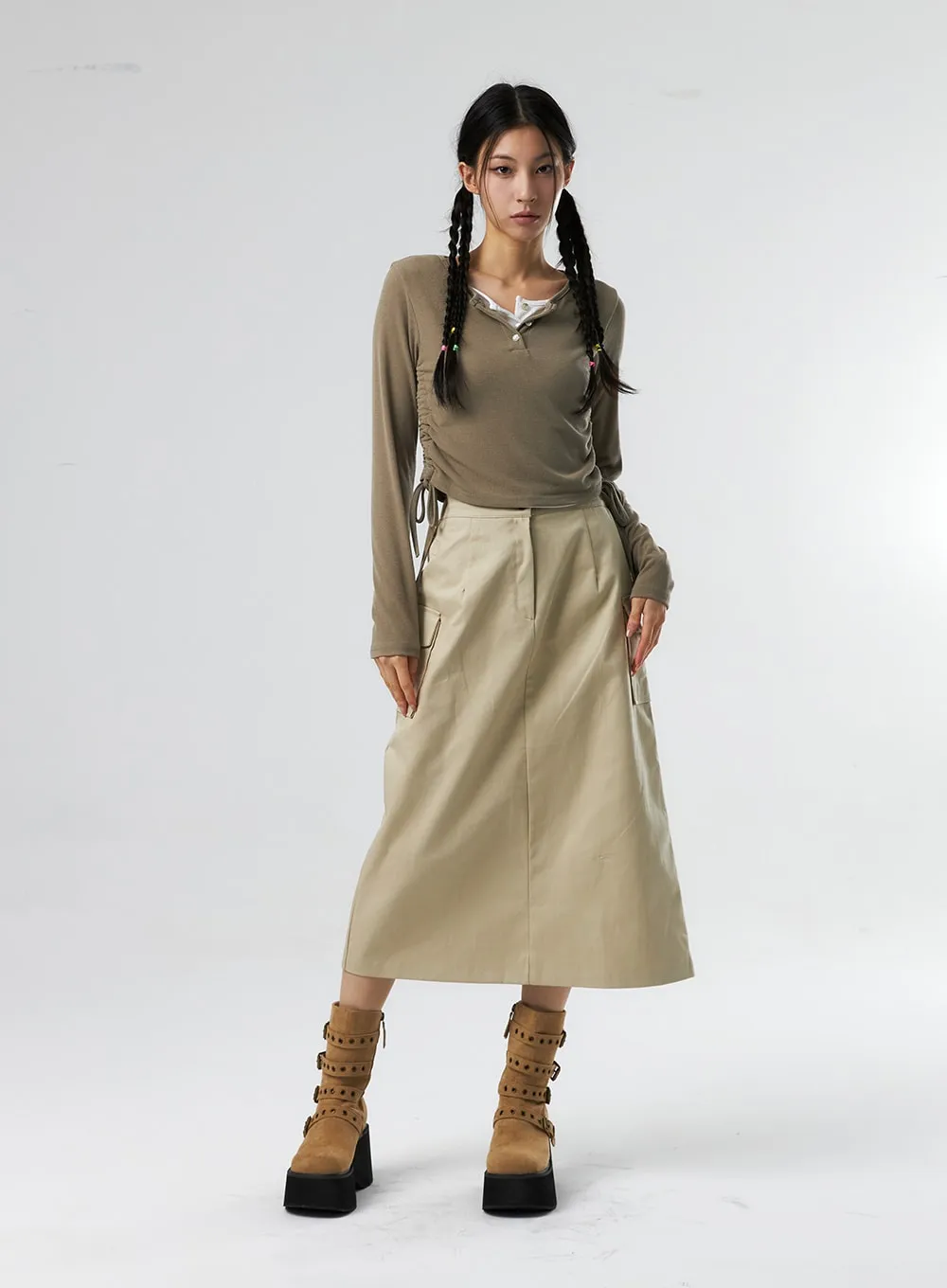 Ruched Long Sleeve Top IS327 sold by Lewkin product image thumbnail 3