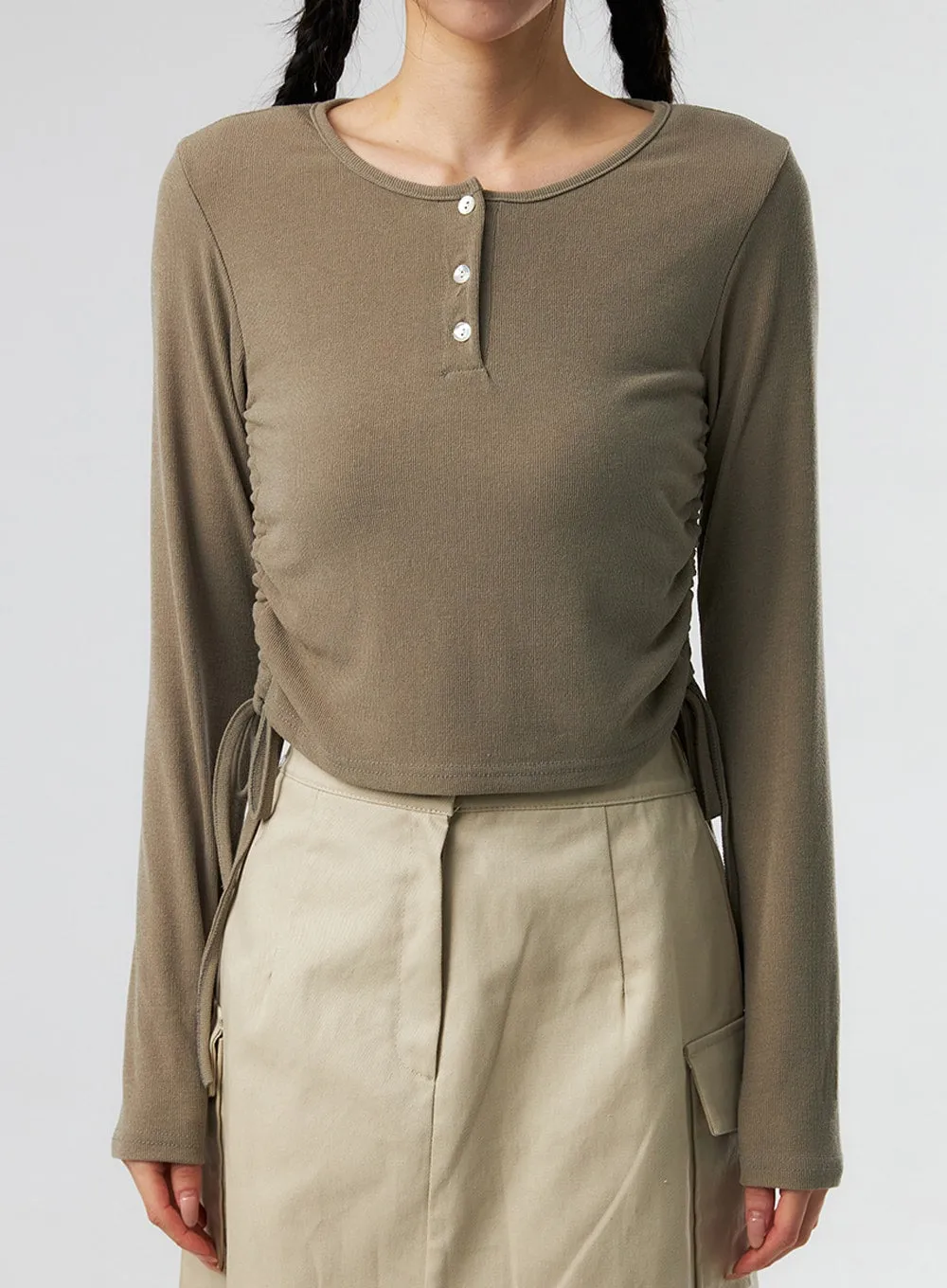 Ruched Long Sleeve Top IS327 sold by Lewkin product image thumbnail 2