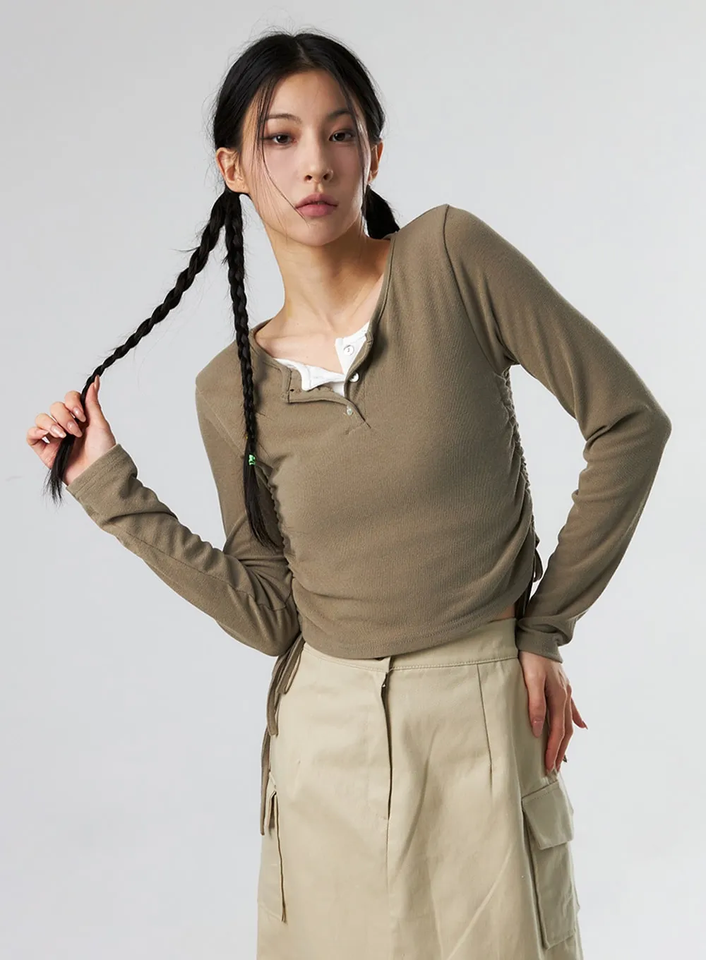 Ruched Long Sleeve Top IS327 sold by Lewkin