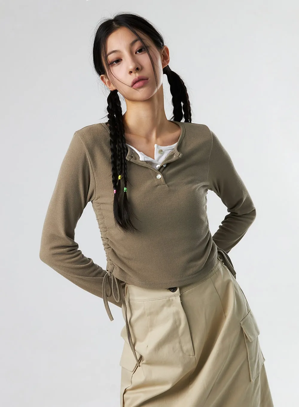 Ruched Long Sleeve Top IS327 sold by Lewkin product image thumbnail 5