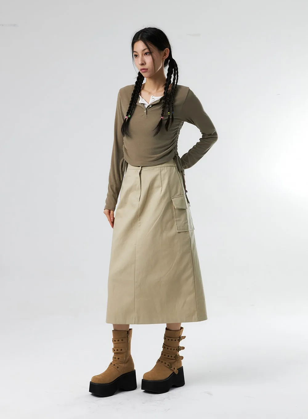 Ruched Long Sleeve Top IS327 sold by Lewkin product image thumbnail 4