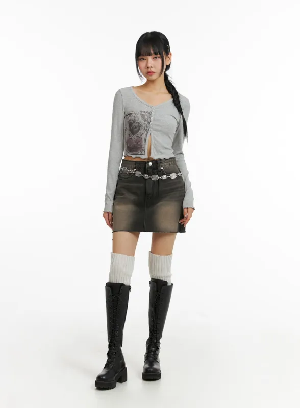 Denim High Waist Mini Skirt CJ412 sold by Lewkin