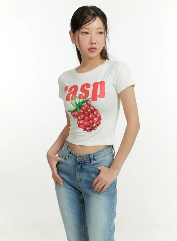 Raspberry Graphic Cotton Crop Tee CU428 sold by Lewkin