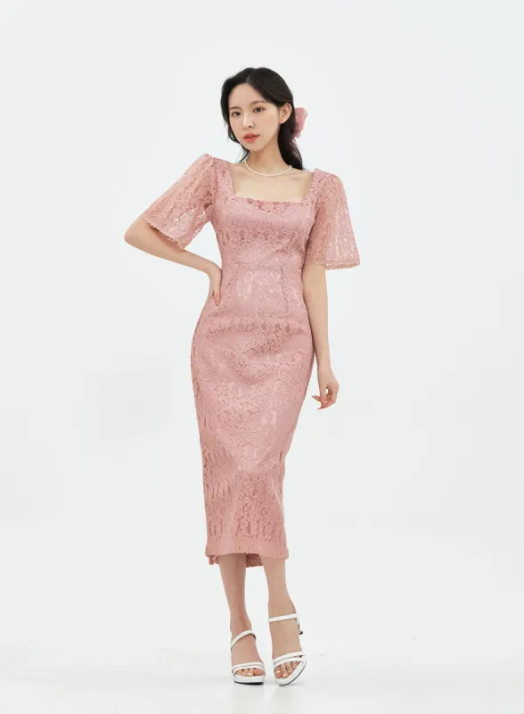 Square Neck Lace Maxi Party Dress IA13 sold by Lewkin