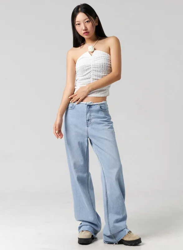 Cut Waist Wide Leg Jeans CG323 sold by Lewkin