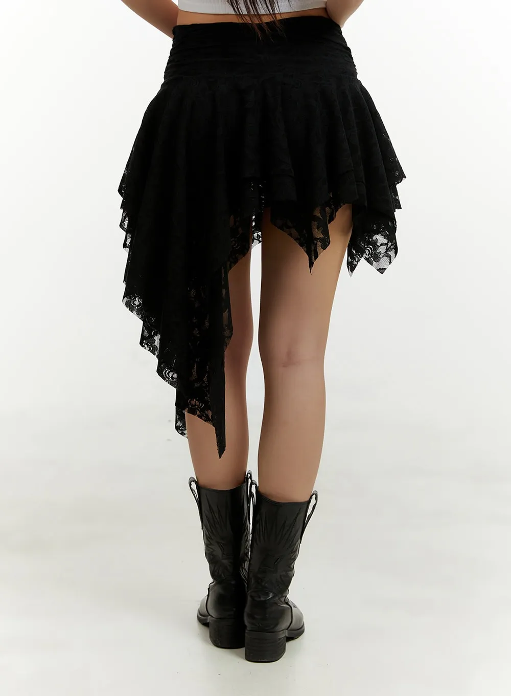 Lace Ruffle Asymmetrical Mini Skirt CY408 sold by Lewkin product image thumbnail 5
