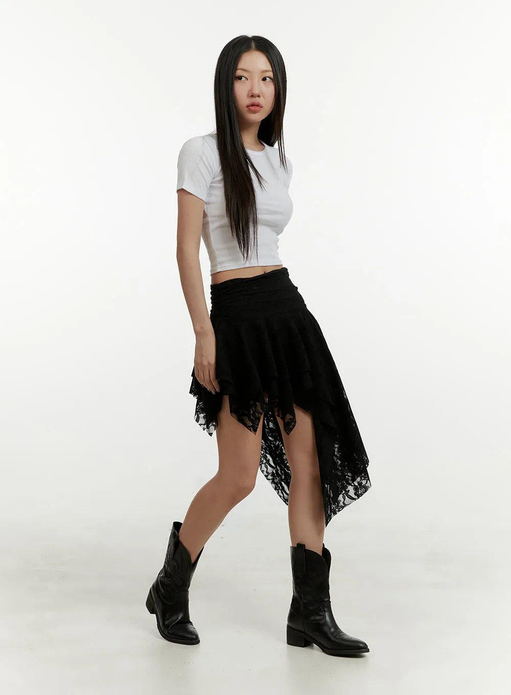 Lace Ruffle Asymmetrical Mini Skirt CY408 sold by Lewkin product image thumbnail 2