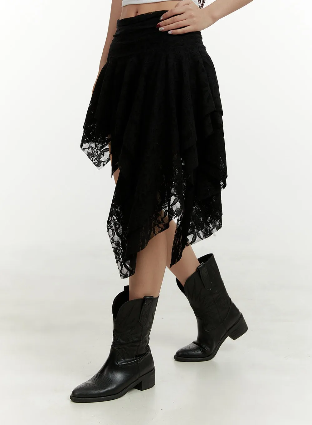 Lace Ruffle Asymmetrical Mini Skirt CY408 sold by Lewkin product image thumbnail 4