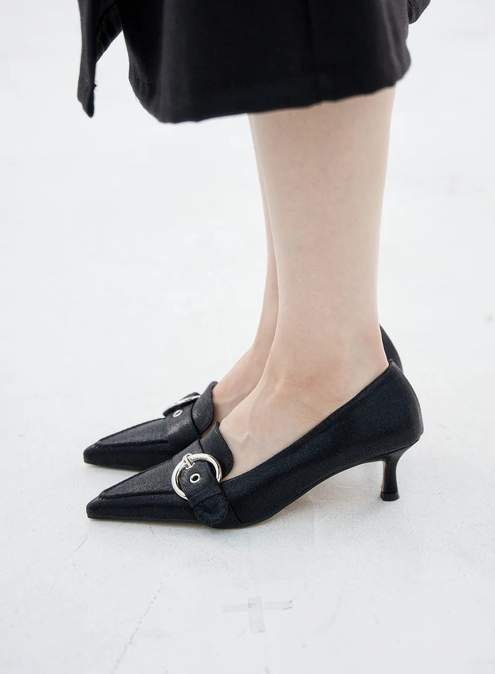 Metal Buckle Faux Leather Low Stiletto Heel Shoes OO05 sold by Lewkin