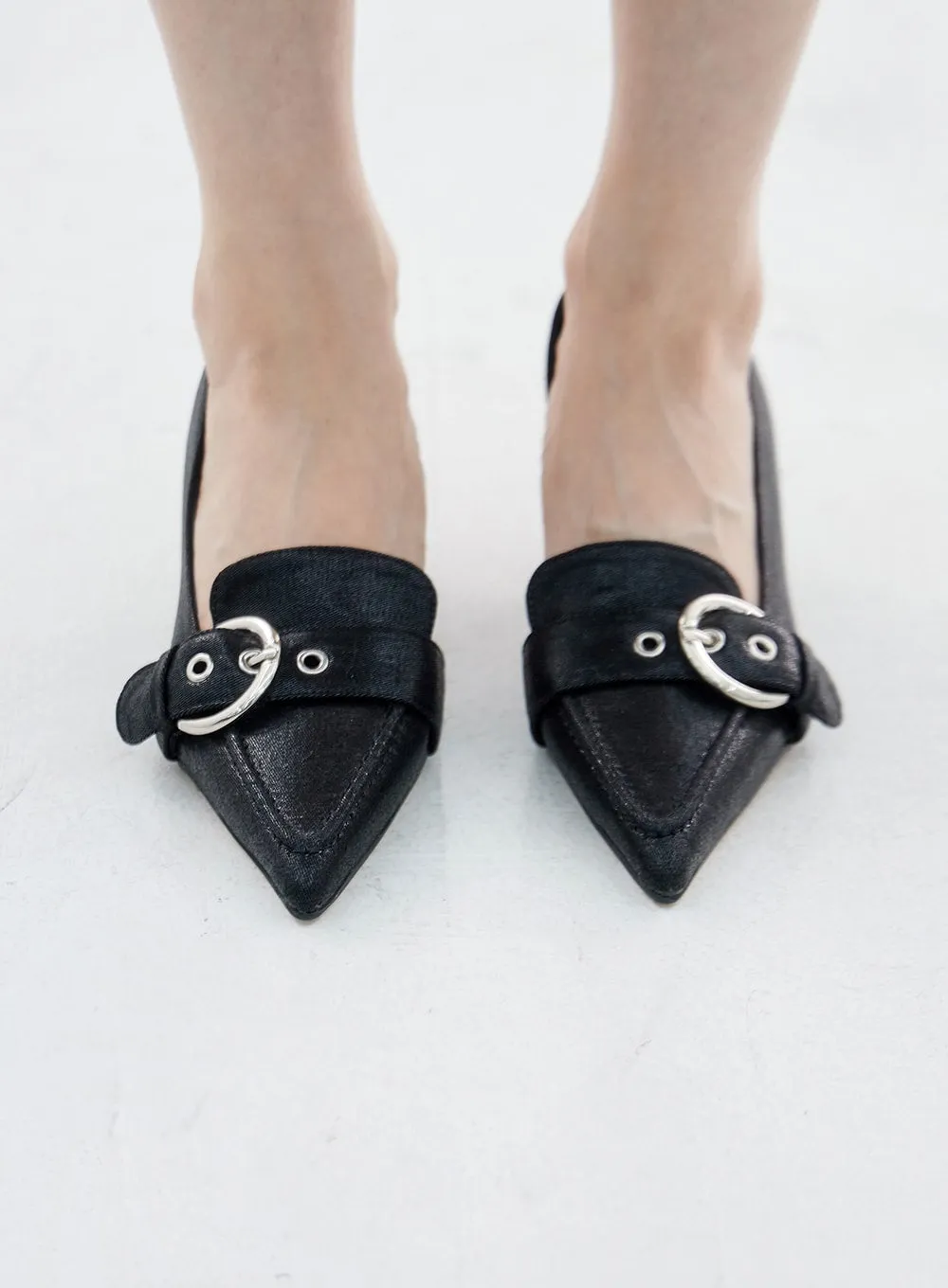 Metal Buckle Faux Leather Low Stiletto Heel Shoes OO05 sold by Lewkin product image thumbnail 3