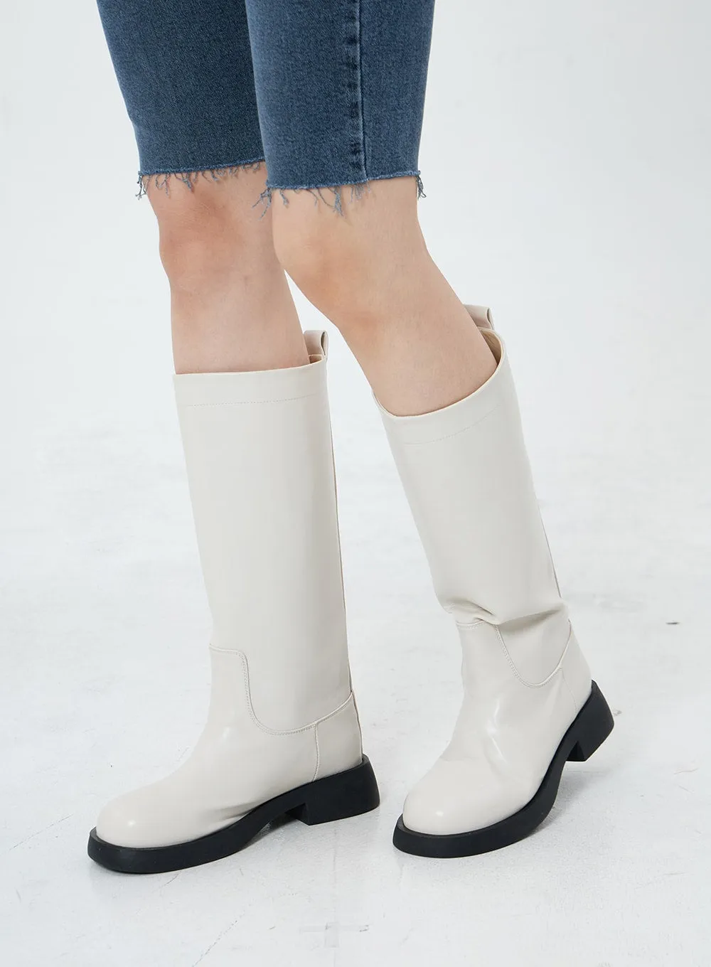 Basic Round Toe Wide Long Boots OS19 sold by Lewkin