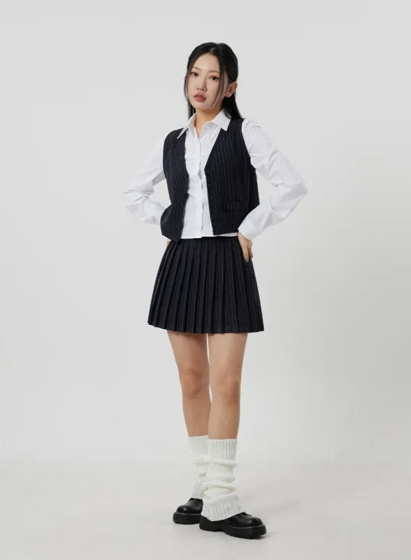 Pinstripe Pleated Mini Skirt CF301 sold by Lewkin