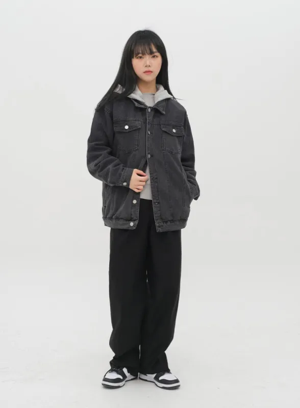 Oversized Denim Jacket with Hoodie C1901 sold by Lewkin
