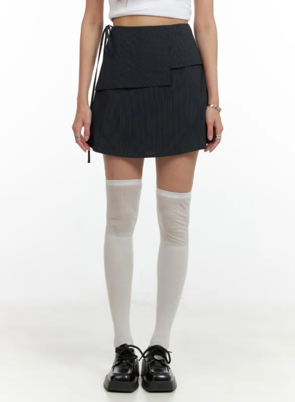 Ribboned Stripe Unbalanced Mini Skirt CL405 sold by Lewkin