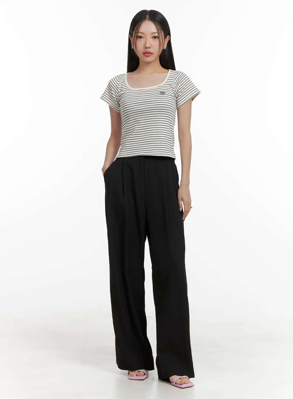 High-Waist Wide Fit Trousers OA415 sold by Lewkin