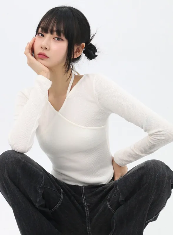 Wrap Halter Neck Slim Fit Tee IN310 sold by Lewkin